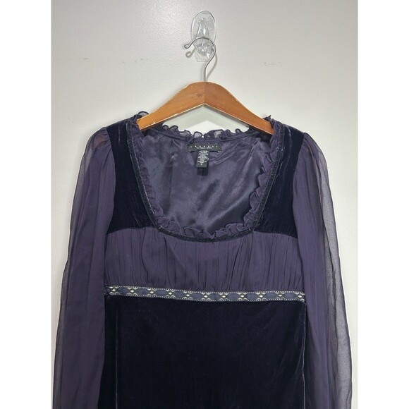 VTG Y2K Laundry By Shelli Purple Velvet Sheer Practical Magic Whimsigoth Top S - Picture 2 of 10